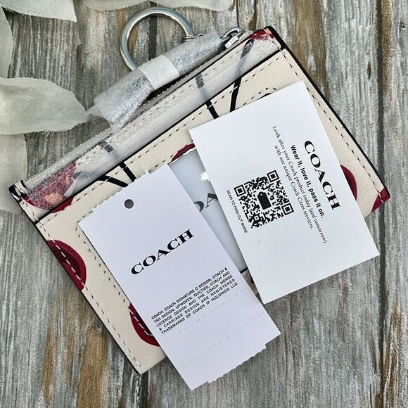 Coach Mini Skinny Id Case With Cherry Print Bag Wallet Purse - Picture 4 of 9